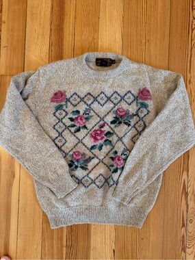 Eddie Bauer women’s Wool country Floral knit crewneck sweater wool blend Small S